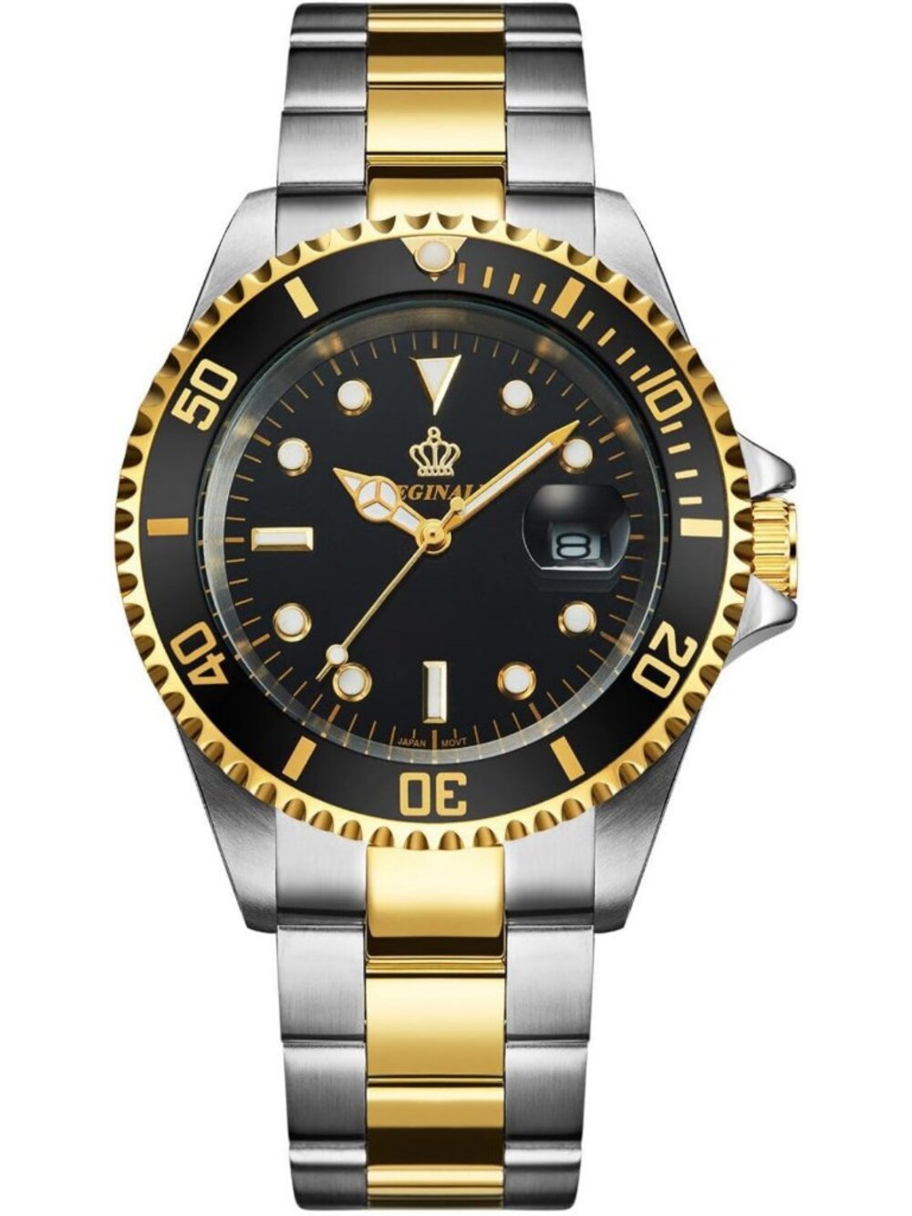 Stylish Two-Tone Stainless Steel Quartz Watch with Rotating Bezel & Date Display